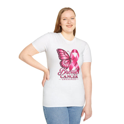Pink Ribbon Butterfly Breast Cancer Awareness T-Shirt | Support Ribbon Tee