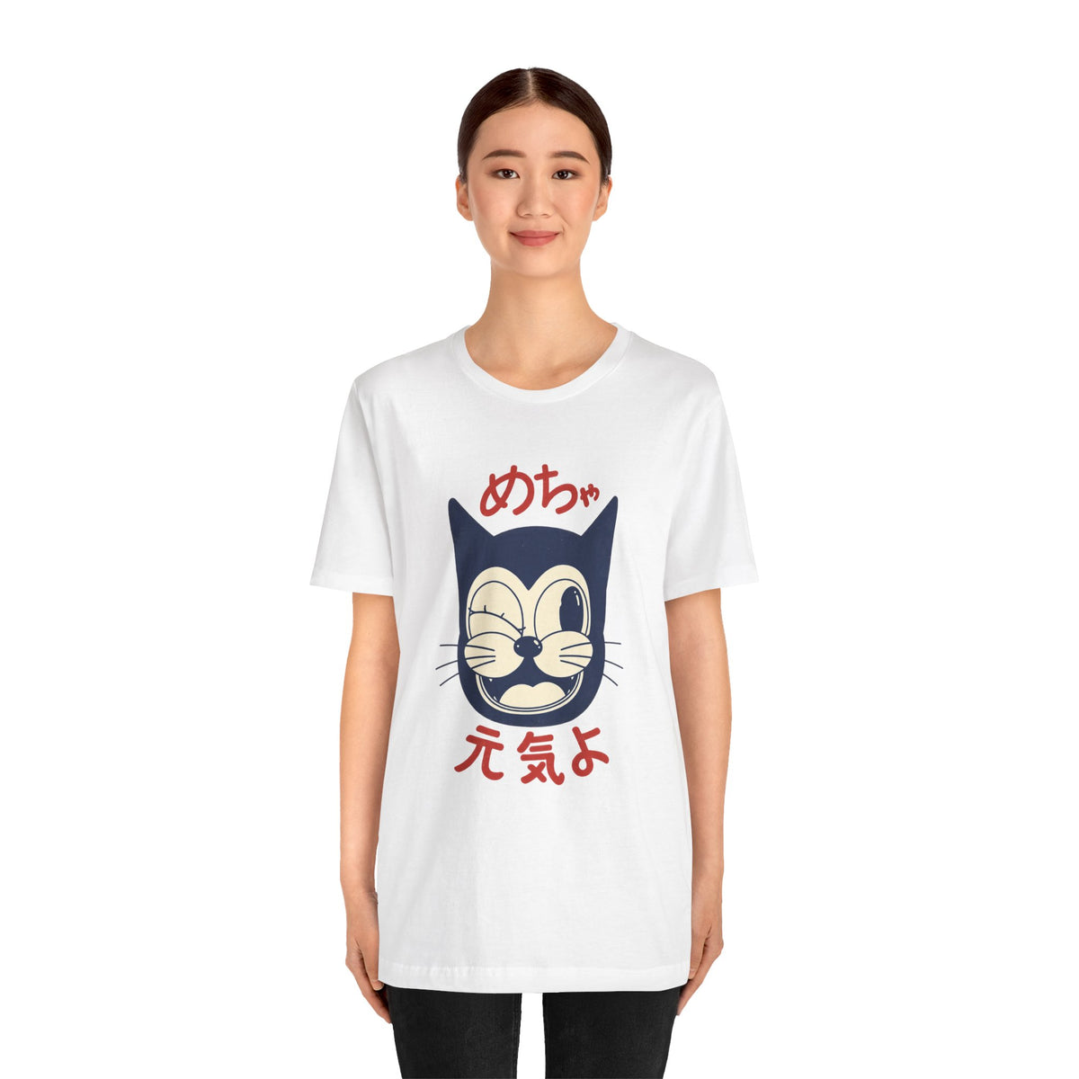 Japanese Lucky Cat T-Shirt – “めちゃ元気よ” Maneki Neko Graphic Tee