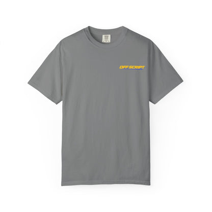 T-Shirt — Off Script Vinyl Graphic Tee: "Make Your Own Plans" Retro Racing Design