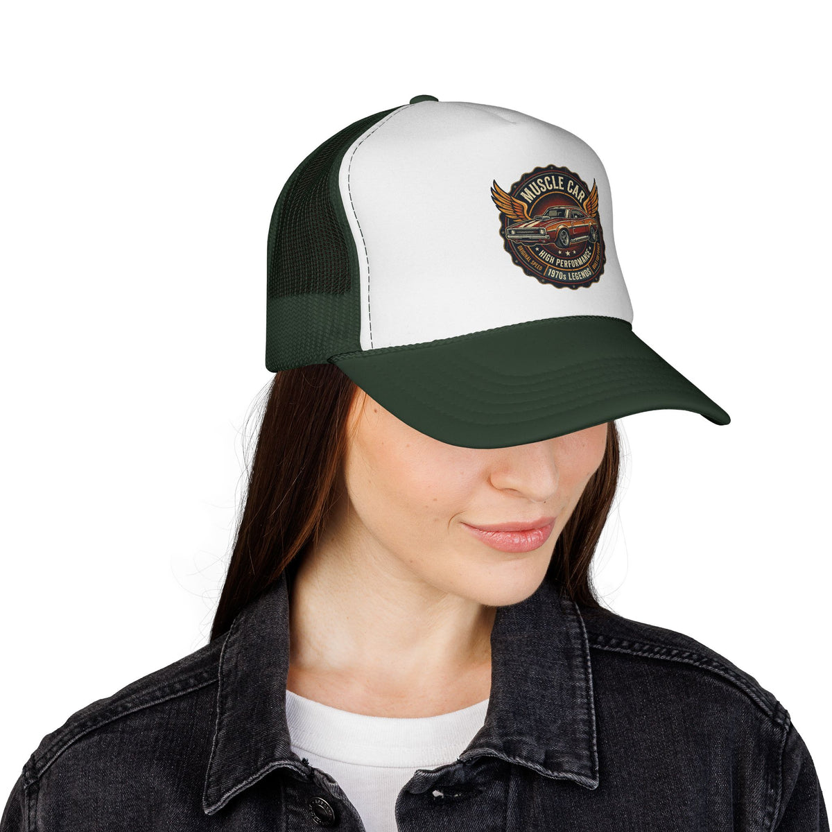 Muscle Car Emblem Trucker Cap | Vintage Hotrod Logo
