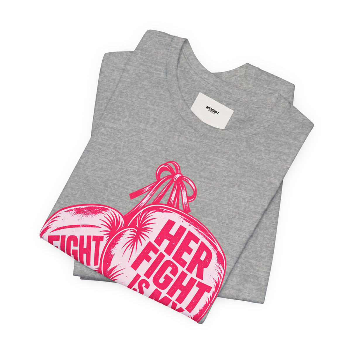 Breast Cancer Awareness Tee – “Her Fight Is My Fight” Boxing Gloves T-Shirt