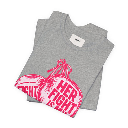 Breast Cancer Awareness Tee – “Her Fight Is My Fight” Boxing Gloves T-Shirt