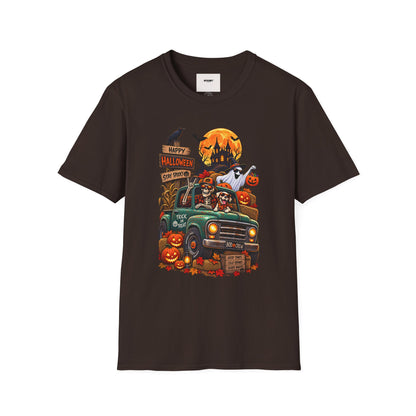 Halloween Truck Graphic T‑Shirt — Happy Halloween Ghosts & Pumpkins Design