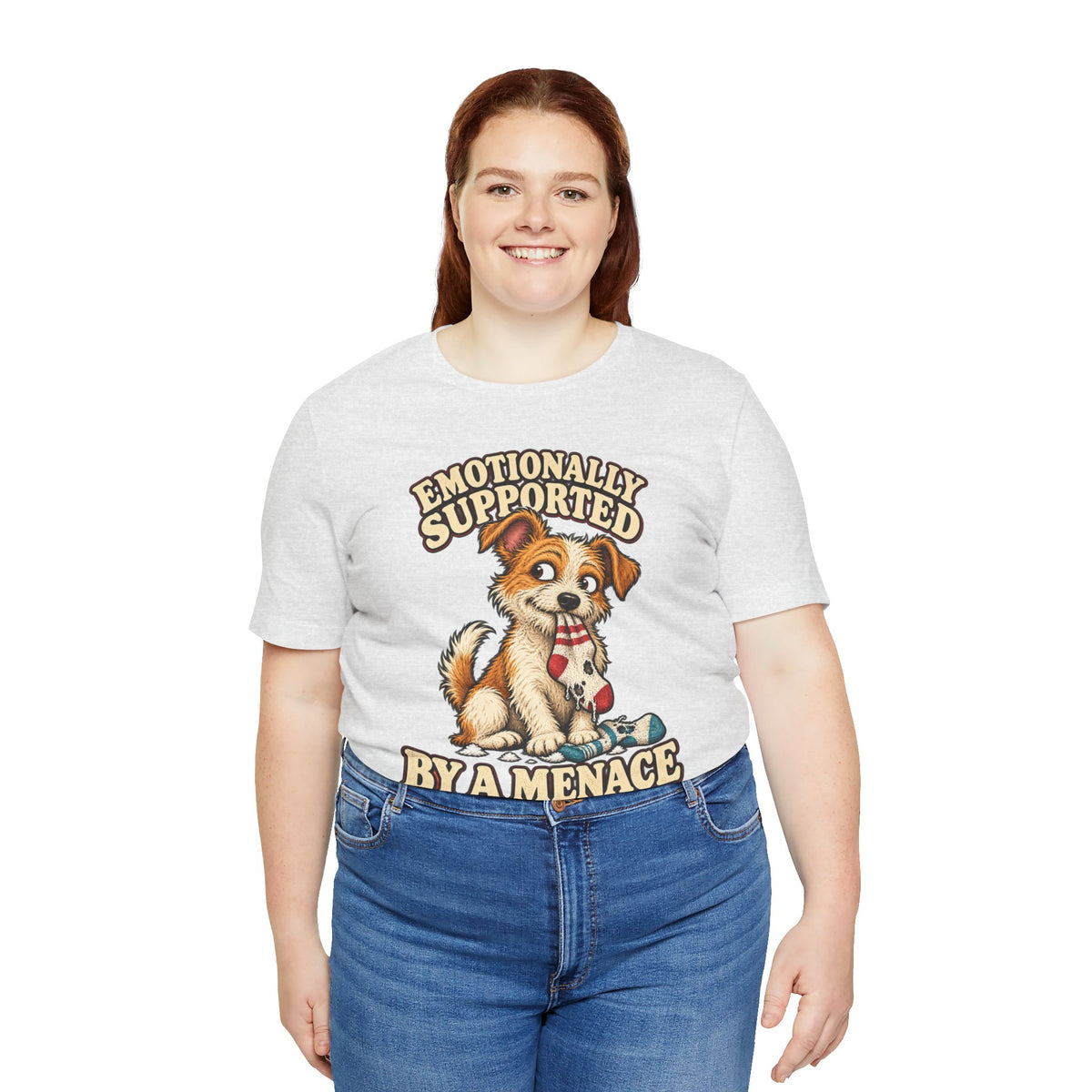 Emotionally Supported by a Menace Tee — Cute Puppy Graphic T‑Shirt