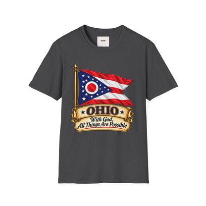 Ohio Flag T-Shirt — "With God All Things Are Possible" Patriotic Tee