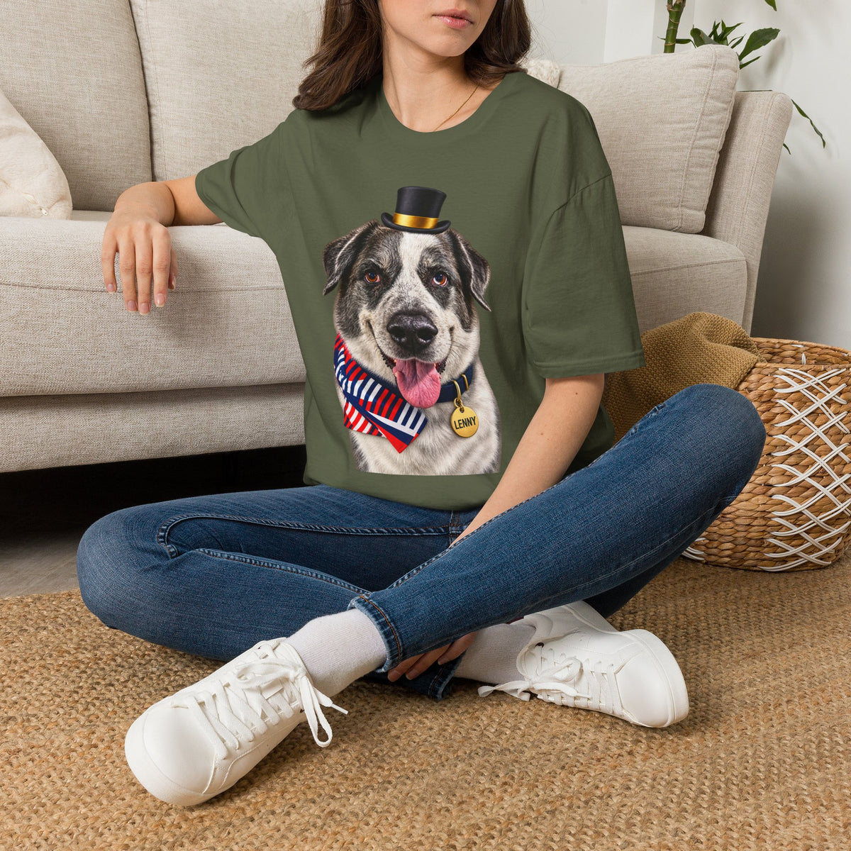 Patriotic Pup Tee — Dog with Top Hat & American Flag Bandana