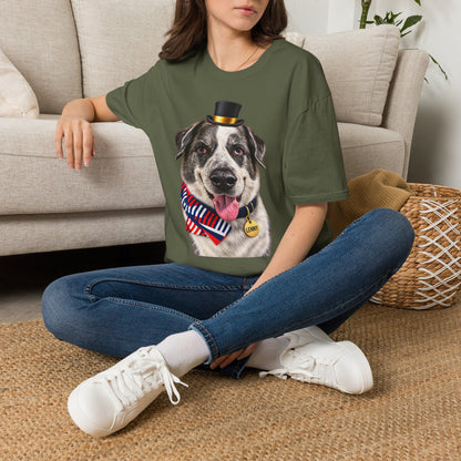 Patriotic Pup Tee — Dog with Top Hat & American Flag Bandana