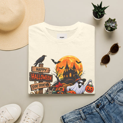 Halloween Truck T‑Shirt — "Happy Halloween, Stay Spooky" Cute Haunted Pumpkin Design