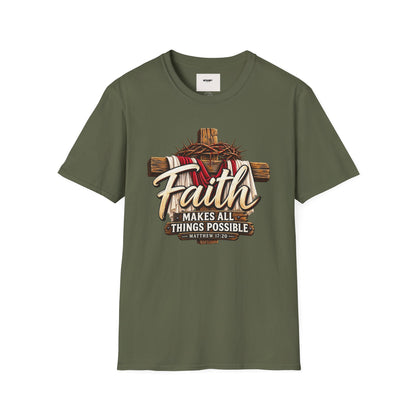 Faith Cross T‑Shirt — "Faith Makes All Things Possible" Christian Tee
