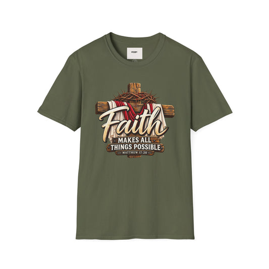 Faith Cross T‑Shirt — "Faith Makes All Things Possible" Christian Tee