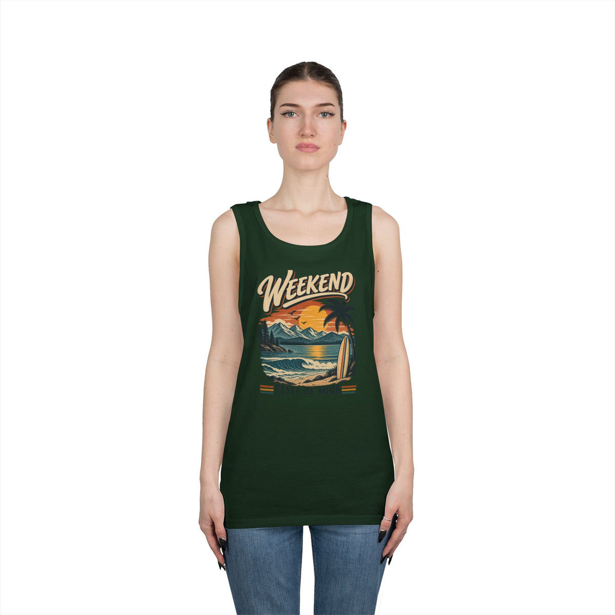 Weekend State of Mind Tank Top — Retro Beach Surf Sunset Graphic