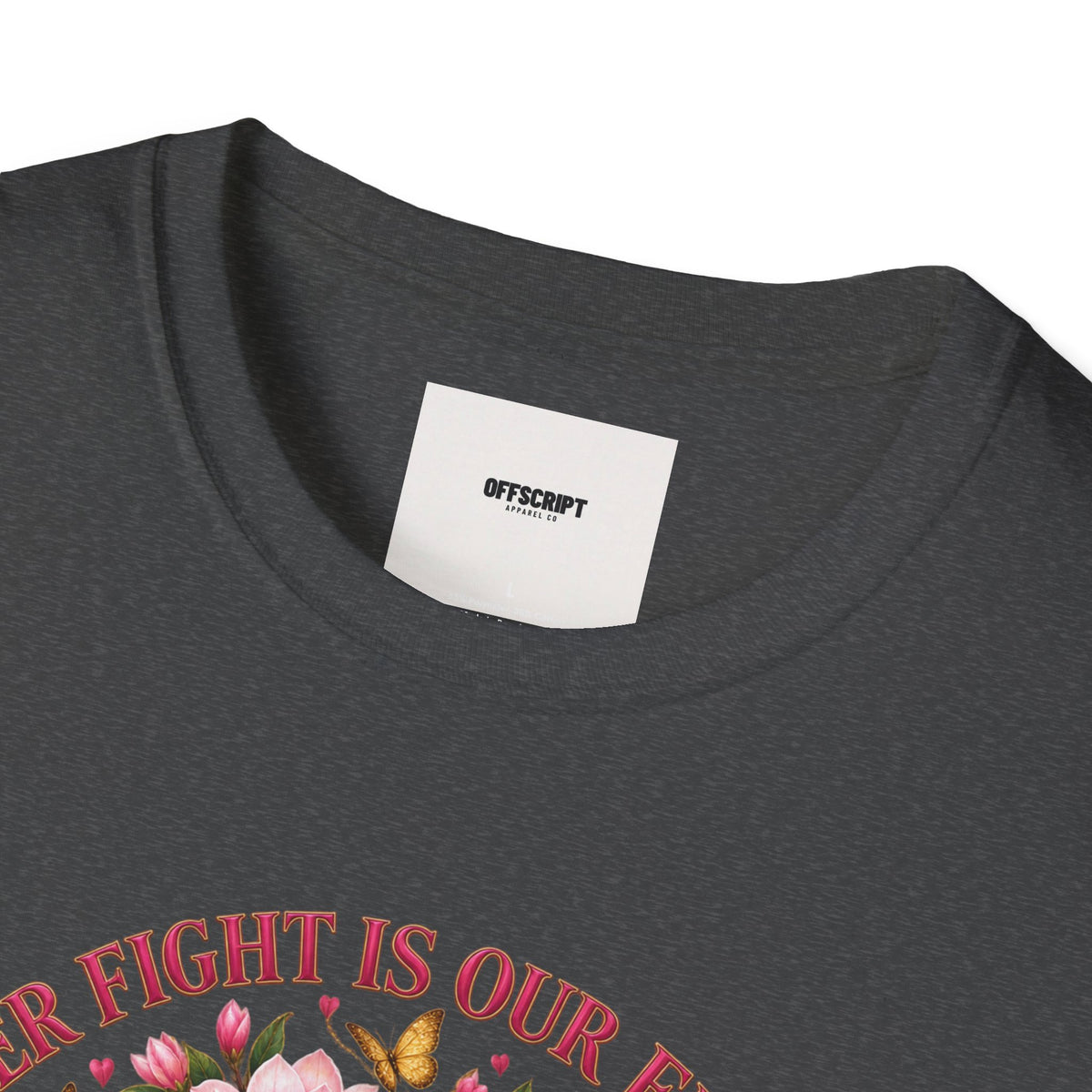 Breast Cancer Awareness T-Shirt – “Her Fight Is Our Fight” Pink Ribbon Floral Tee