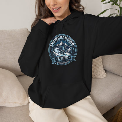 Snowboarding Hoodie – "Snowboarding Life" Graphic Pullover with Backboarder Illustration