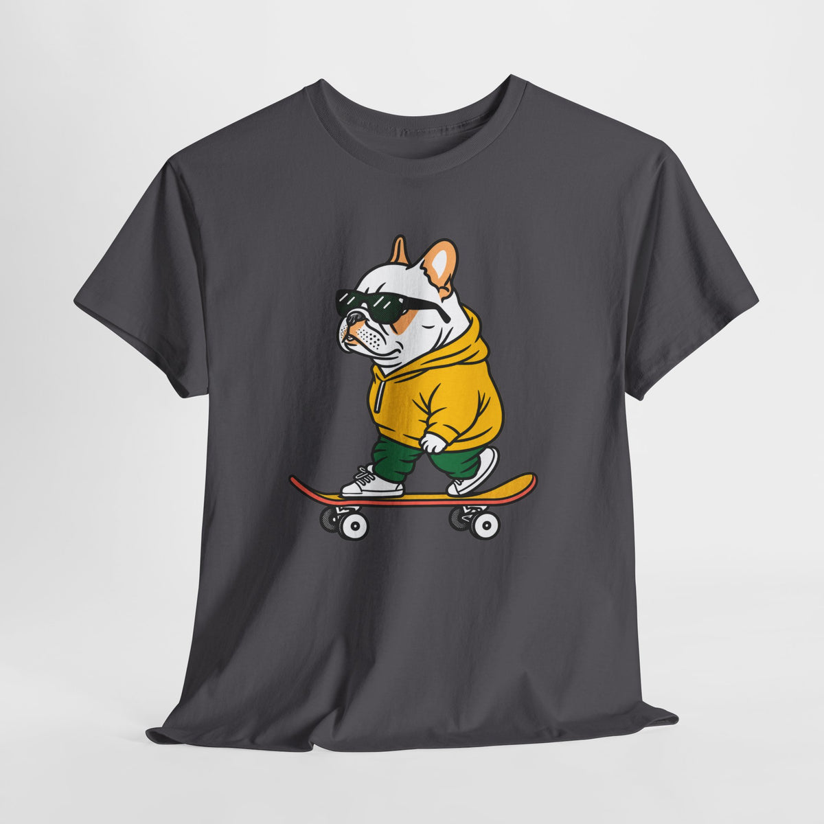 Skateboarding French Bulldog T‑Shirt – Cute Bulldog on Skateboard Graphic Tee