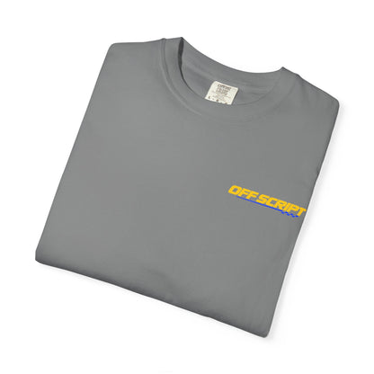 T-Shirt — Off Script Vinyl Graphic Tee: "Make Your Own Plans" Retro Racing Design