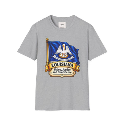 Louisiana State Flag T-Shirt — Pelican Emblem "Union, Justice & Confidence" Tee