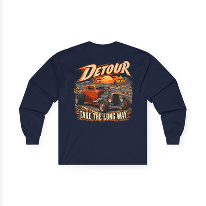Detour Classic Car Long Sleeve Tee – 'Take The Long Way' Vintage Hot Rod Shirt