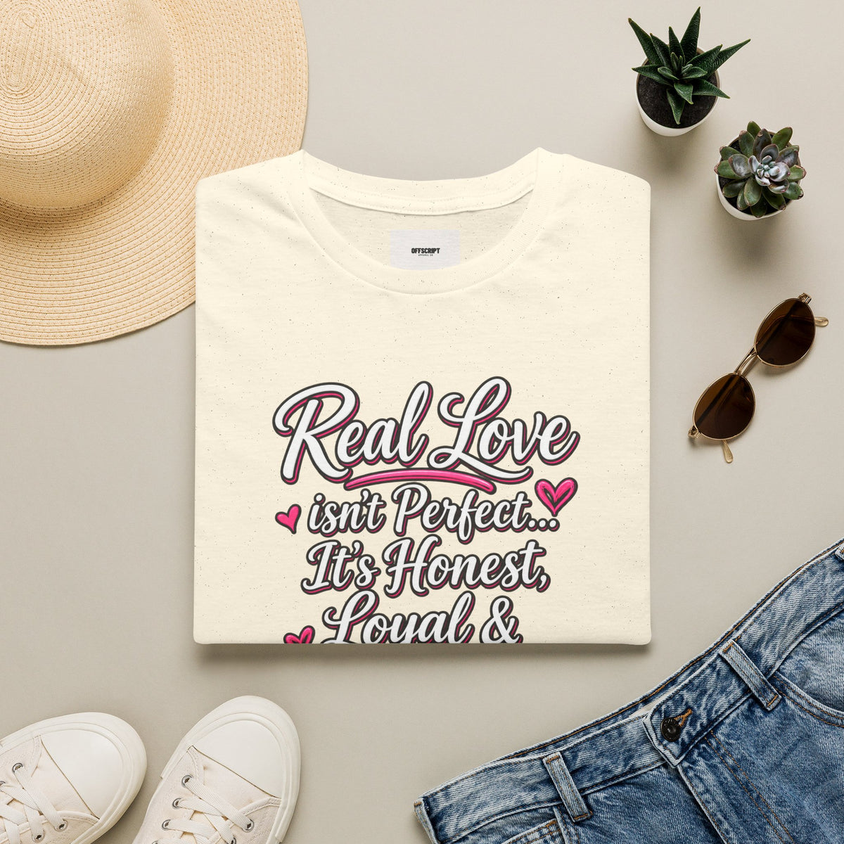 T-Shirt — "Real Love Isn't Perfect, It's Honest, Loyal & Forever" Romantic Heart Design
