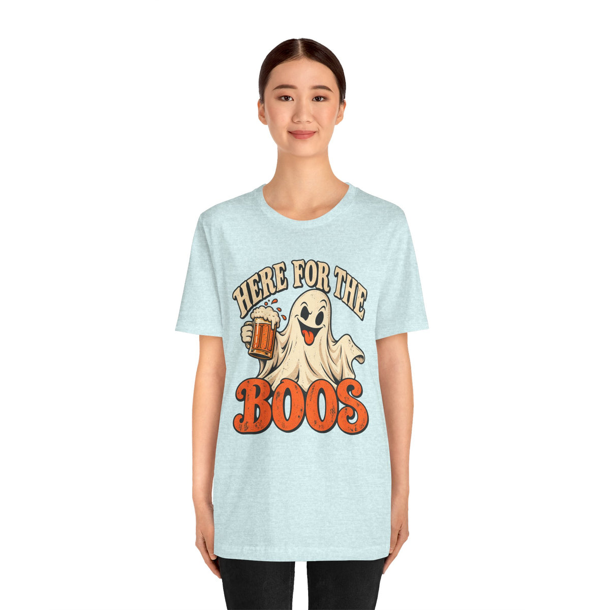 Here for the Boos Halloween T-Shirt — Ghost Drinking Beer Graphic Tee