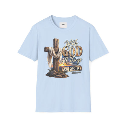 With God All Things Are Possible T‑Shirt — Christian Cross Faith Shirt
