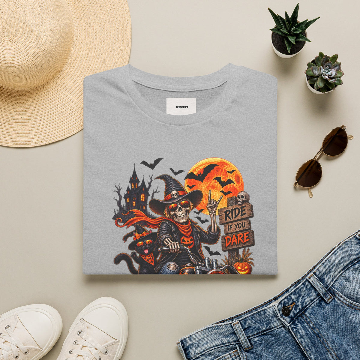 Halloween Biker Skeleton T-Shirt — "Ride If You Dare" Spooky Motorcycle Tee