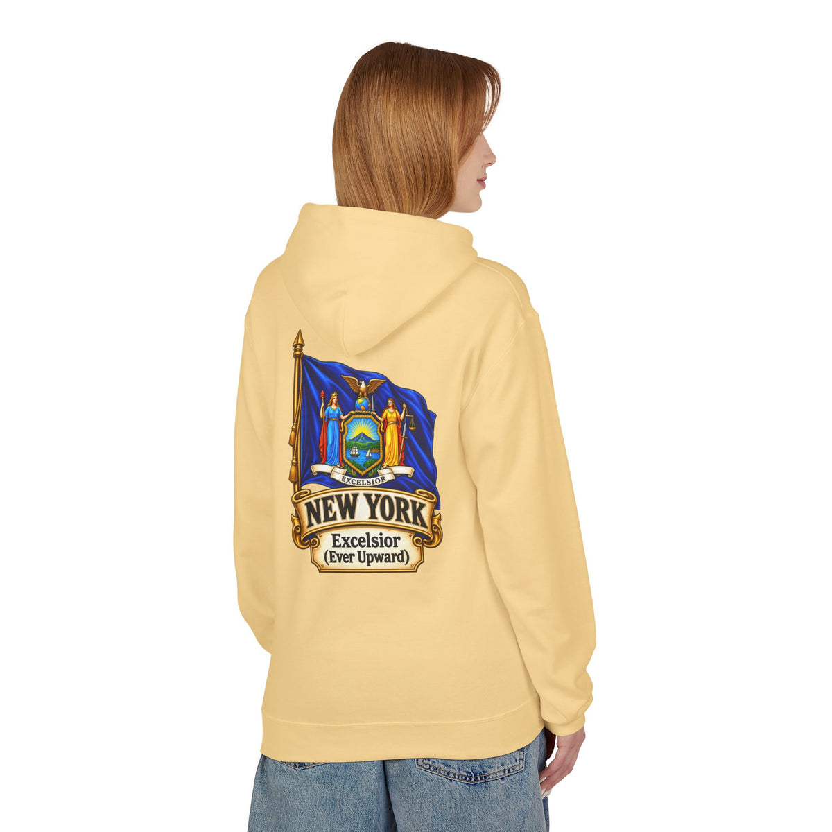 New York State Flag Hoodie – "Excelsior (Ever Upward)" Graphic Pullover