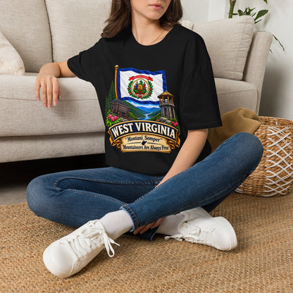 West Virginia Flag T-Shirt — State Pride Scenic Design ("Mountaineers Are Always Free")