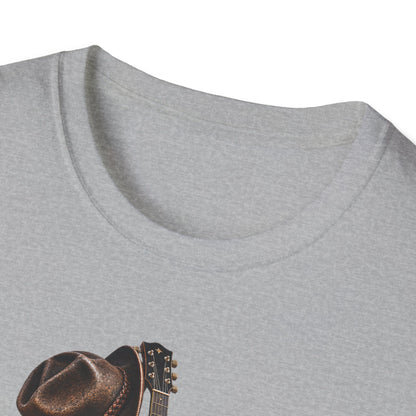 Country Music Guitar T-Shirt — Rustic Cowboy Hat & Lantern Graphic