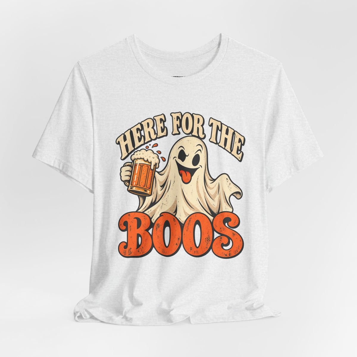 Here for the Boos Halloween T-Shirt — Ghost Drinking Beer Graphic Tee