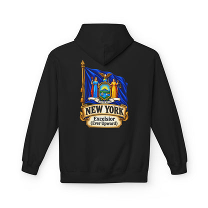 New York State Flag Hoodie – "Excelsior (Ever Upward)" Graphic Pullover