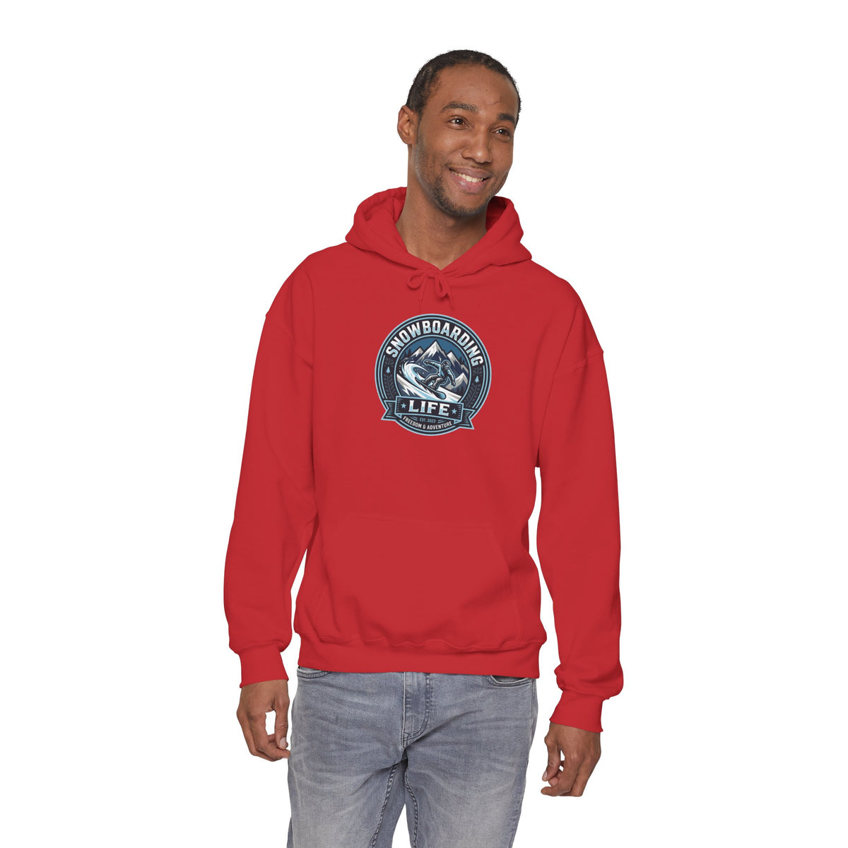 Snowboarding Hoodie – "Snowboarding Life" Graphic Pullover with Backboarder Illustration