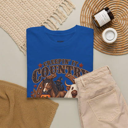 Country Halloween Tee — "Keepin' It Country Boo Y'all" Farm Animal Pumpkin T-Shirt