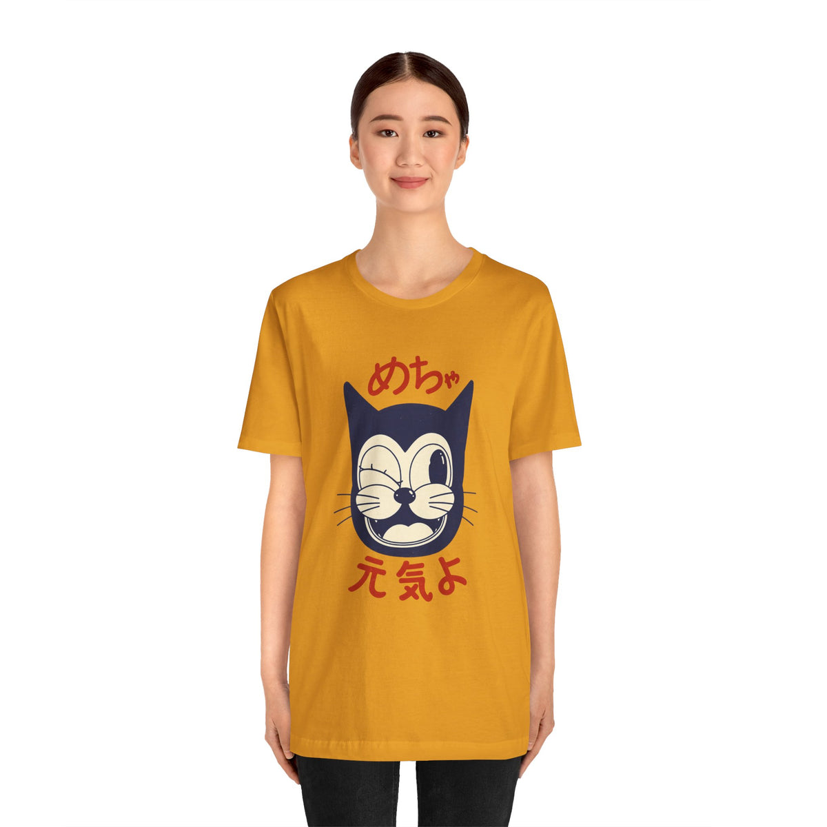 Japanese Lucky Cat T-Shirt – “めちゃ元気よ” Maneki Neko Graphic Tee