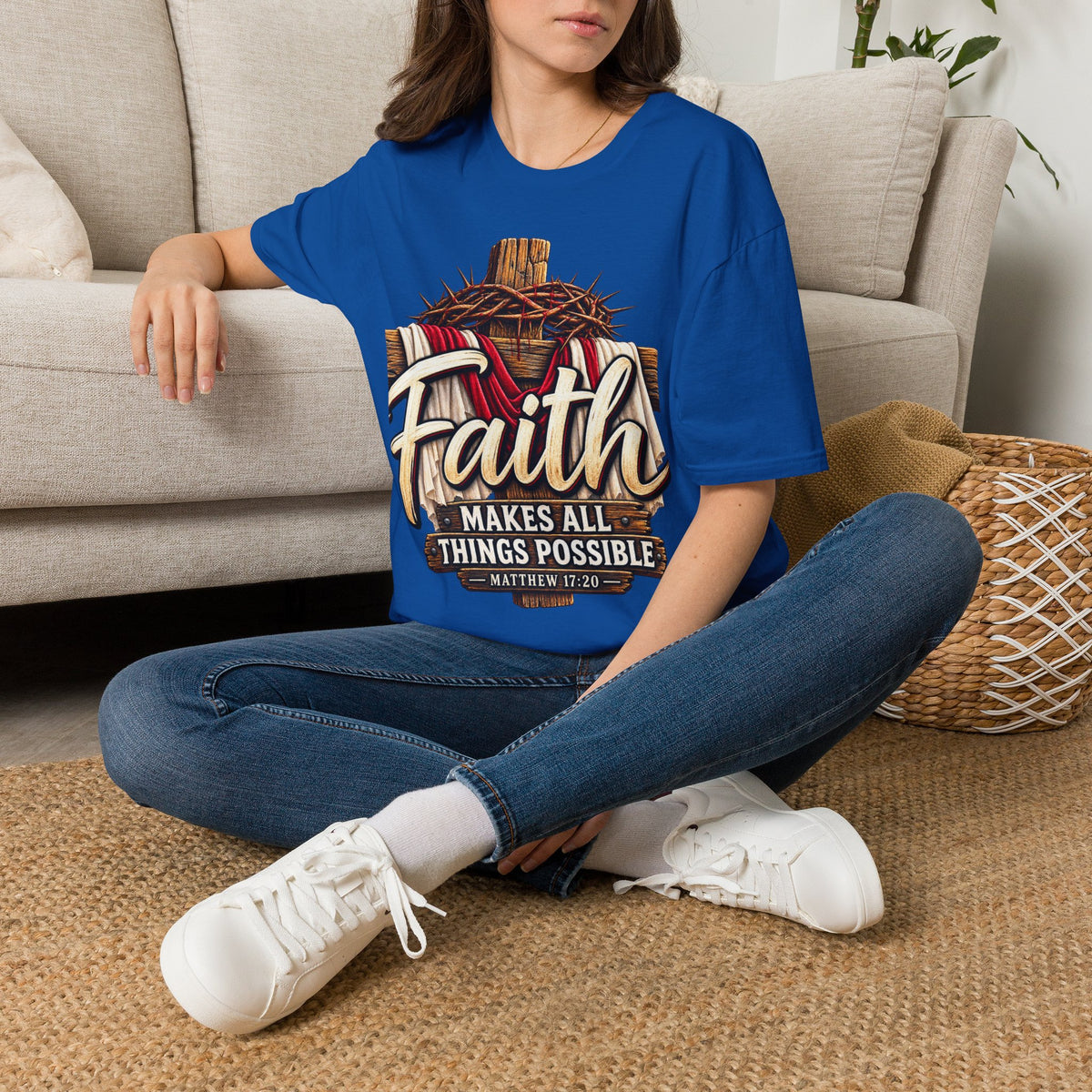 Faith Cross T-Shirt — "Faith Makes All Things Possible" Christian Tee