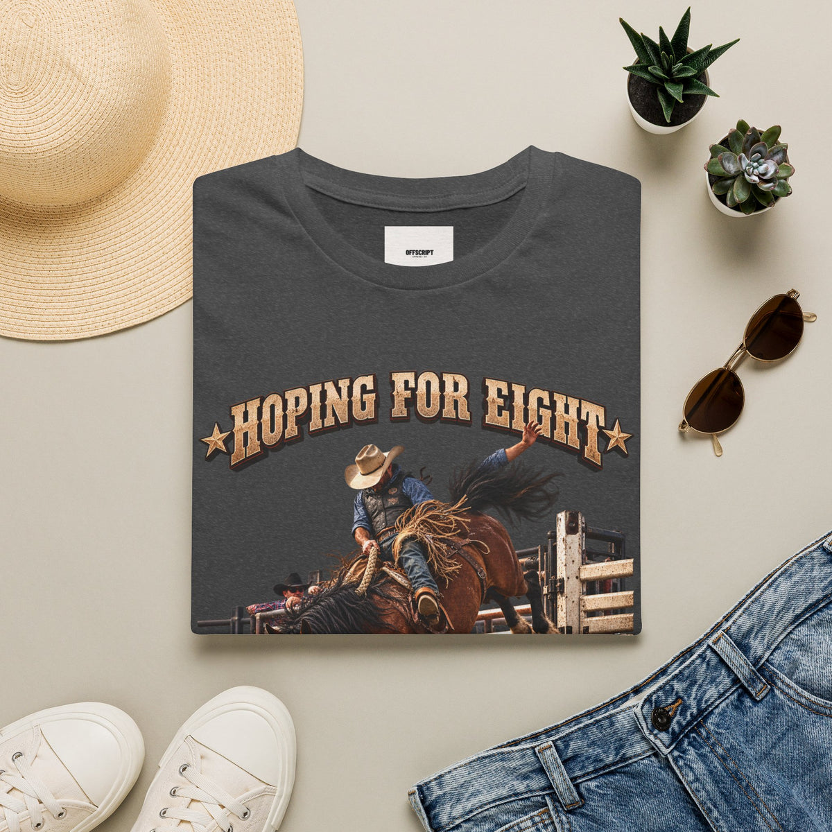 Hoping for Eight Rodeo T-Shirt — Bull Riding Western Tee