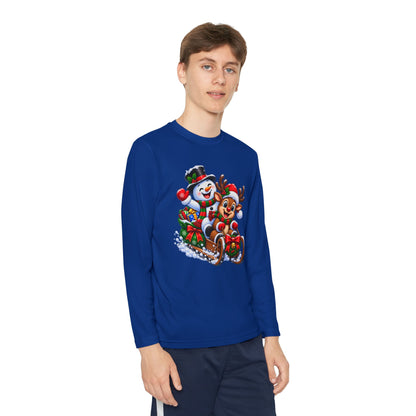 Kids' Christmas Sledding Tee — Snowman & Reindeer Holiday Long Sleeve
