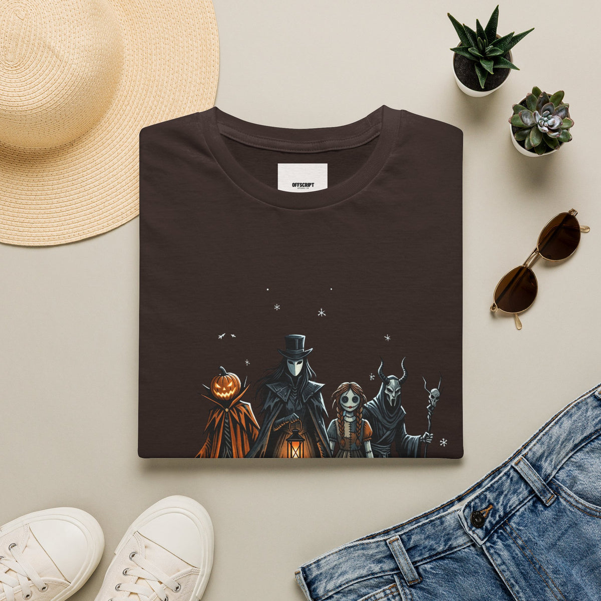 Halloween Gothic Crew T-Shirt — Haunted Pumpkin, Witch & Spooky Friends Design
