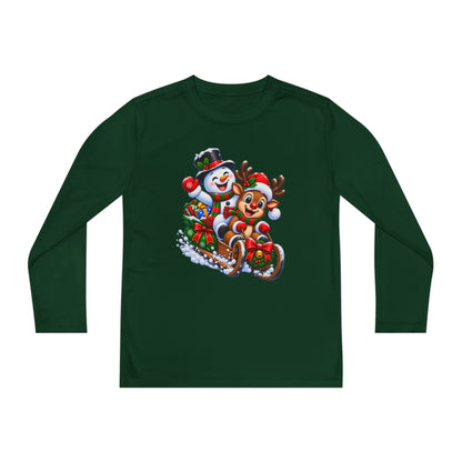 Kids' Christmas Sledding Tee — Snowman & Reindeer Holiday Long Sleeve
