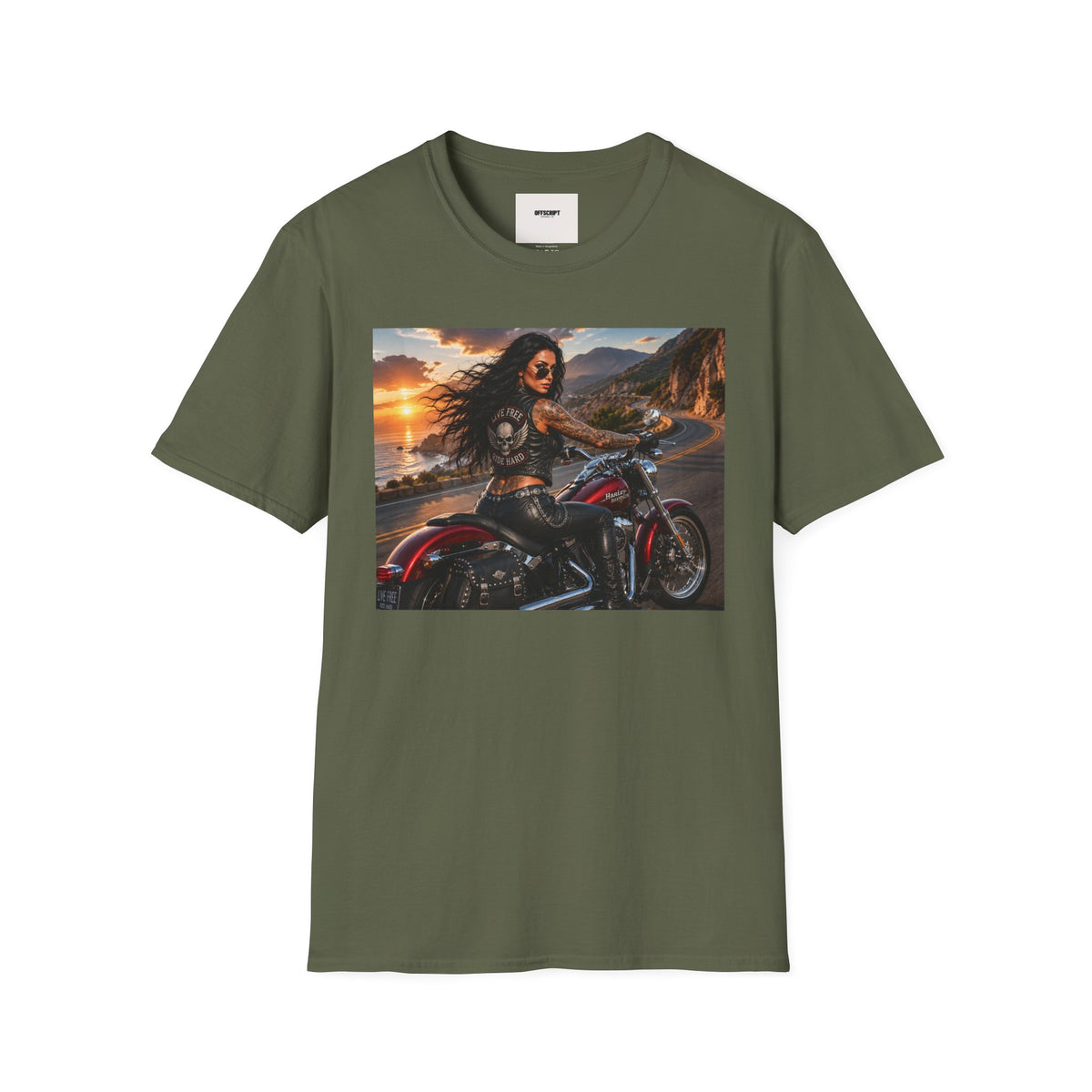 Biker Girl Sunset T-Shirt — Motorcycle Rider Graphic Tee