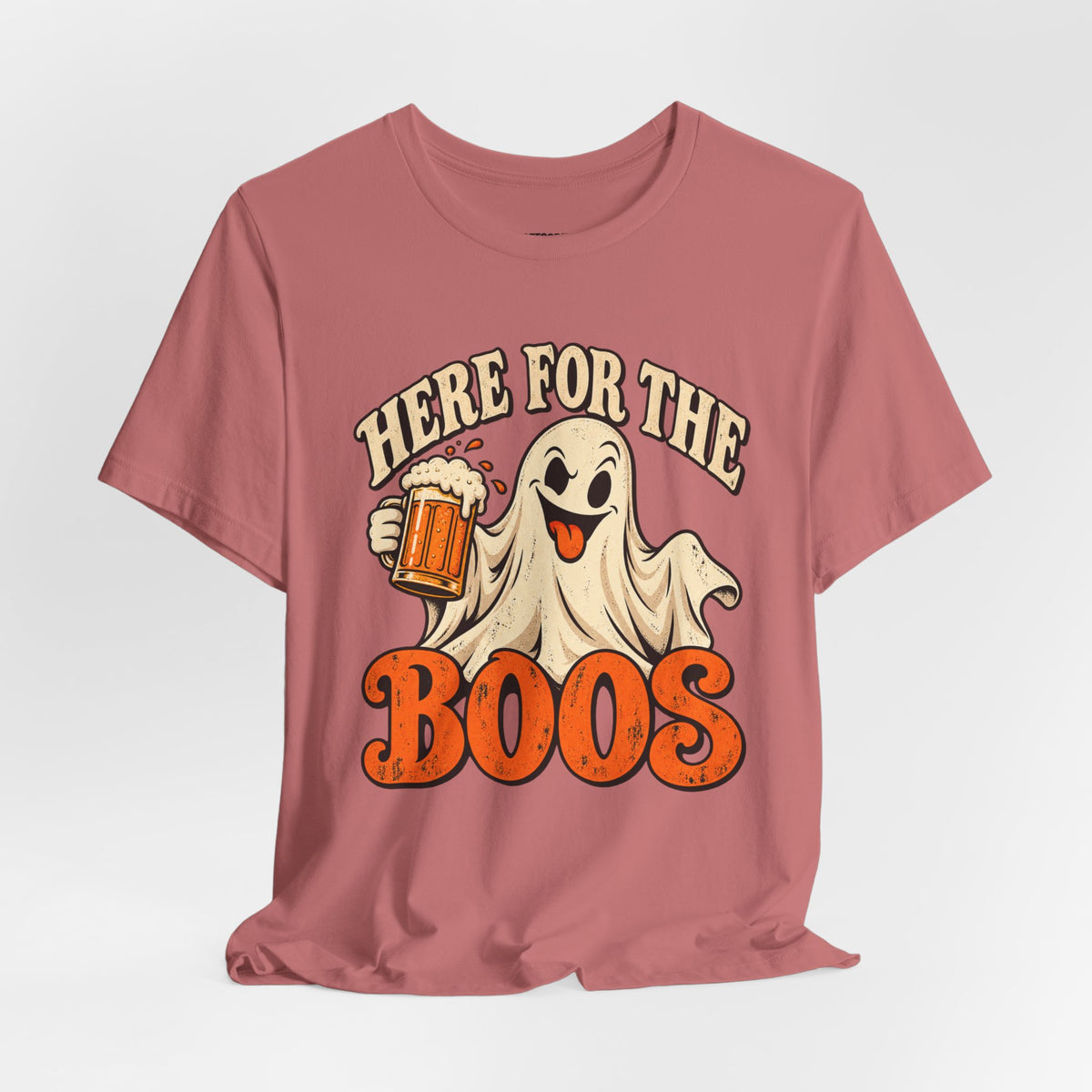 Here for the Boos Halloween T-Shirt — Ghost Drinking Beer Graphic Tee