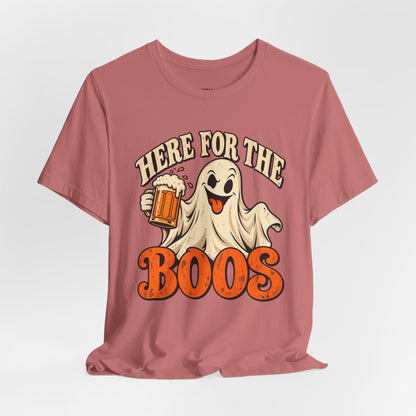 Here for the Boos Halloween T-Shirt — Ghost Drinking Beer Graphic Tee