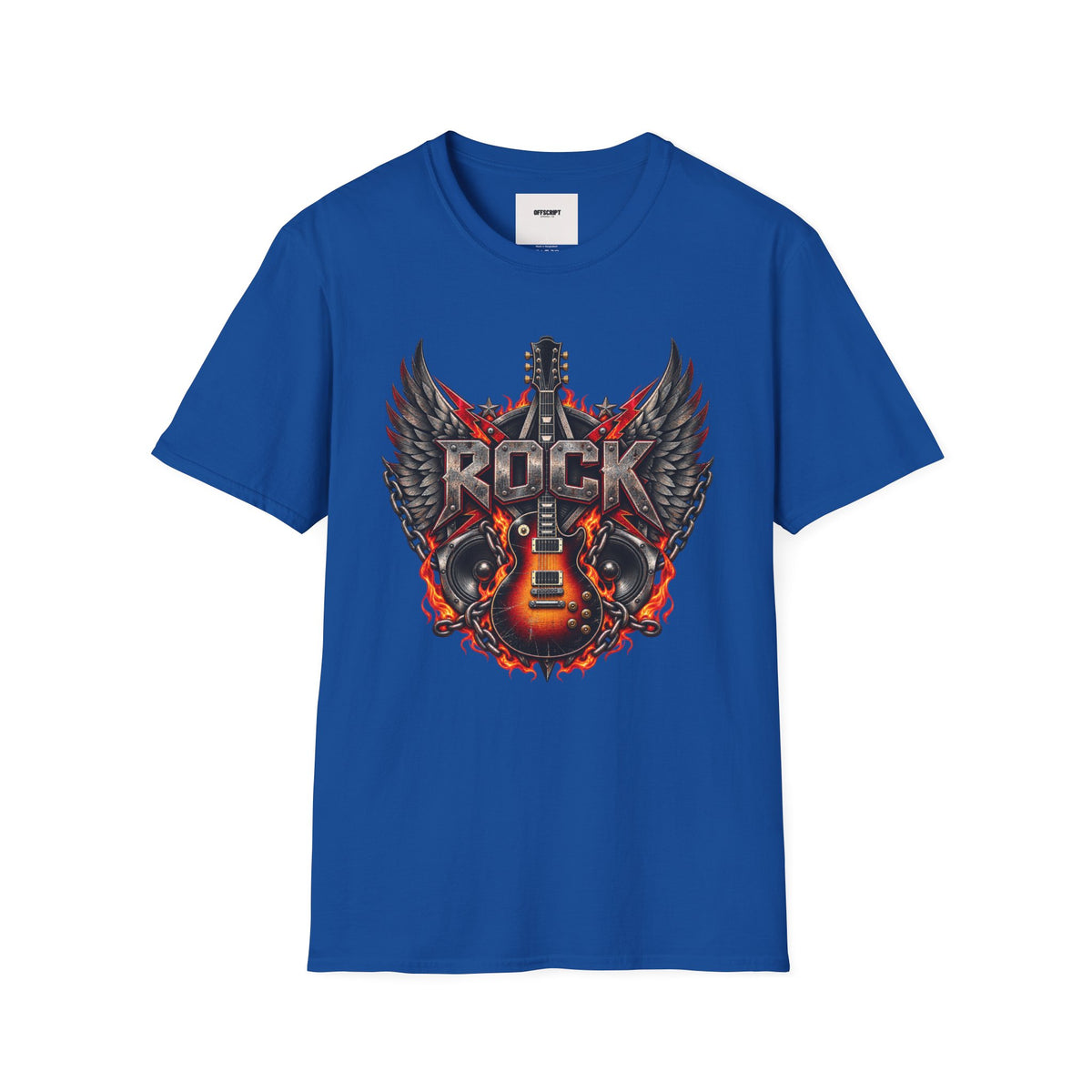 Rock Wings T‑Shirt — Vintage Guitar Flame Graphic Tee for Music Lovers