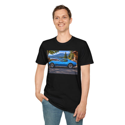 1968 Chevrolet Corvette Stingray Graphic T‑Shirt — Blue Classic Car Lakefront Print