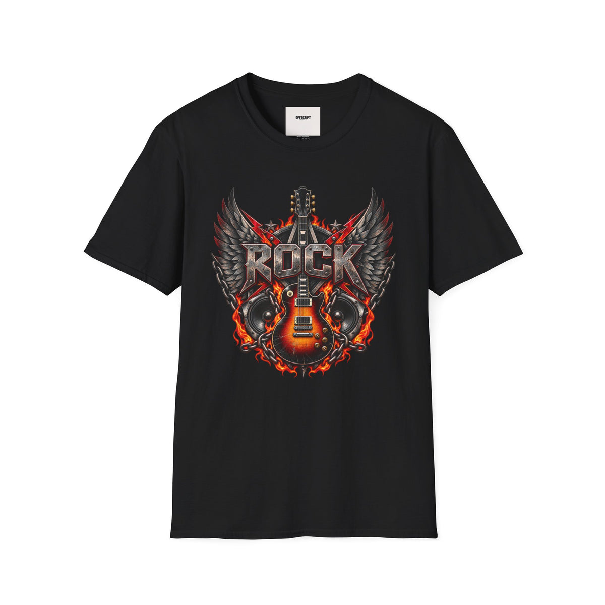 Rock Wings T‑Shirt — Vintage Guitar Flame Graphic Tee for Music Lovers