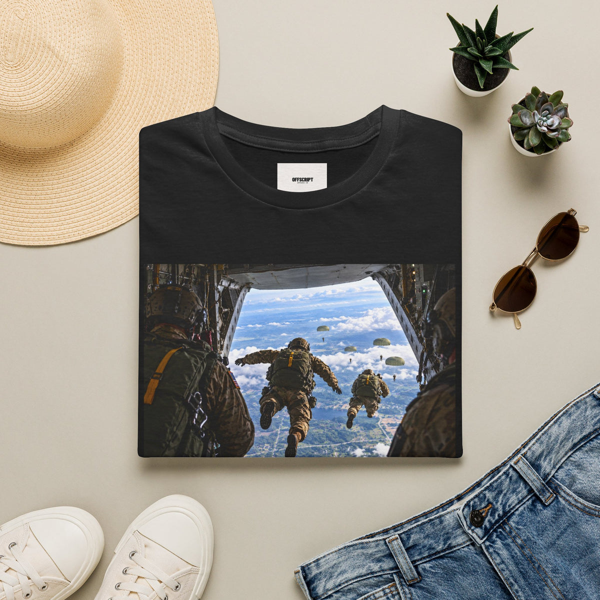 Parachute Jump Soldiers T-Shirt — Military Airborne Jump Photo Tee