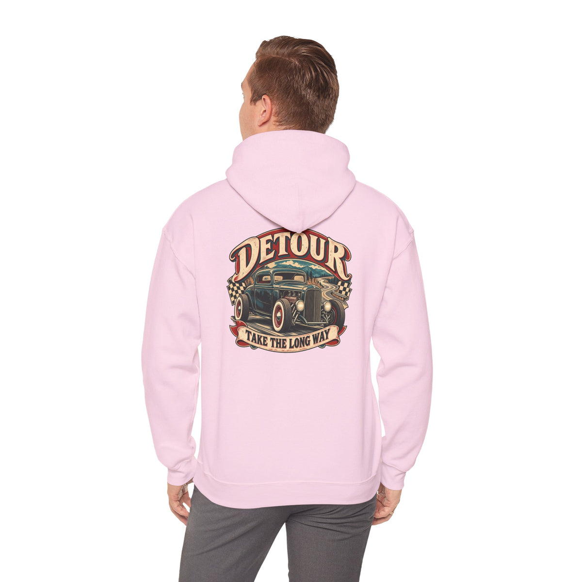 Detour Vintage Hot Rod Hoodie — "Take The Long Way" Classic Car Sweatshirt