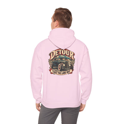 Detour Vintage Hot Rod Hoodie — "Take The Long Way" Classic Car Sweatshirt