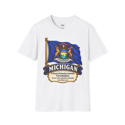 Michigan State Flag T-Shirt — Vintage State Seal Tee (TUEBOR)
