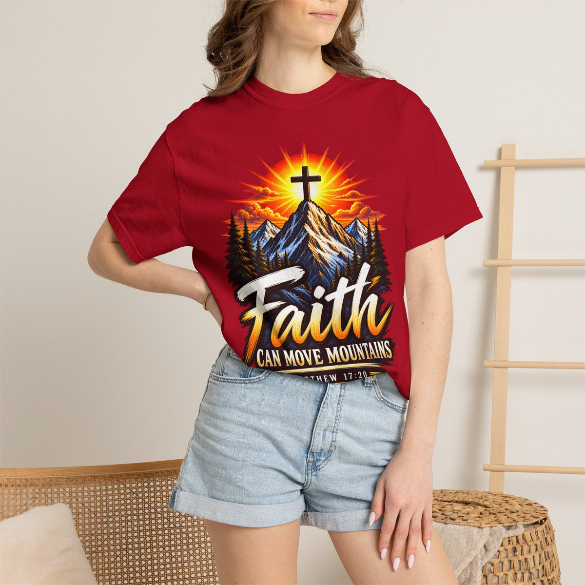 Faith Can Move Mountains T-Shirt | Christian Cross Mountain Graphic