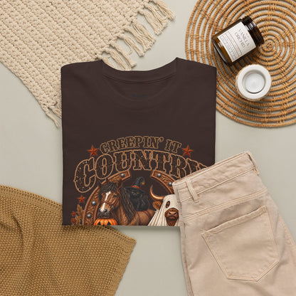 Country Halloween Tee — "Keepin' It Country Boo Y'all" Farm Animal Pumpkin T-Shirt